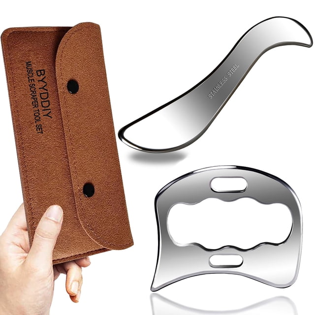 Espátula de masaje BYYDDIY 2 en 1 de acero inoxidable Gua Sha