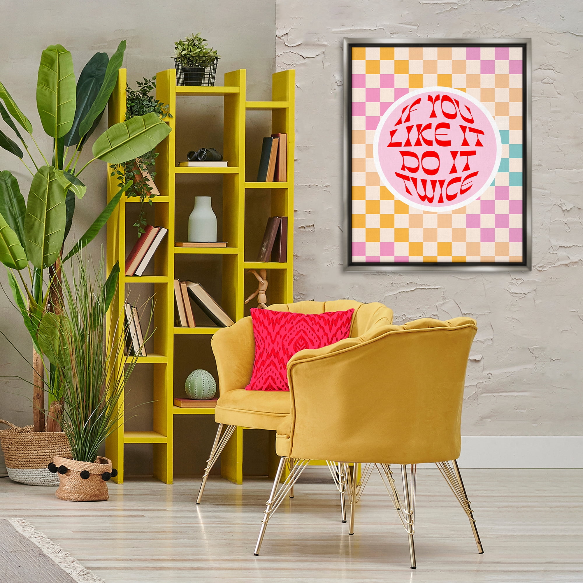 Stupell Industries Groovy Pattern Do It Twice Text & Numbers Painting Gray Floater Framed Canvas Art Print Wall Art, 25 x 31
