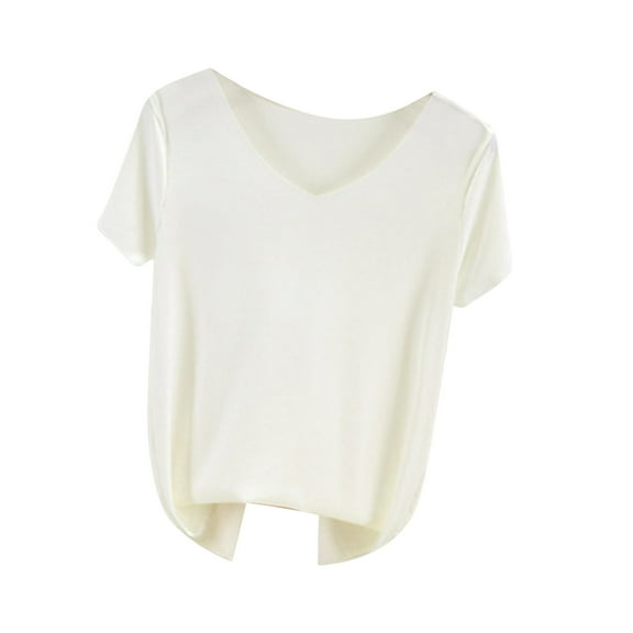Annhoo Pajama Tops for Women Summer Comfort Solid Short Sleeve V Neck Lounge Shirts Ladies Sleepwear Loungewear