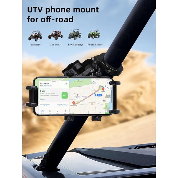 WEIFEI-Anti-Vibration UTV Phone Mount Heavy Duty, Full Protection SXS Phone Holder with Aluminum Bracket Fit for 1.75-2" Roll Cage, Adjustable UTV Cell Phone Holder Holds 4.7-7.1" Phones