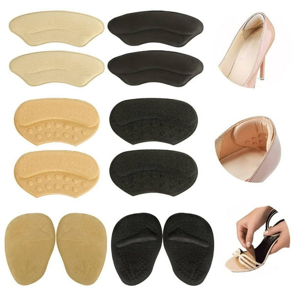 WSBArt 6 Pairs Heel Grips Liner Cushions Inserts for Loose Shoes Heel Pads Metatarsal Pads for Shoes Too Big Women Men Prevent Heel Pain Blisters Slip (Beige Black)