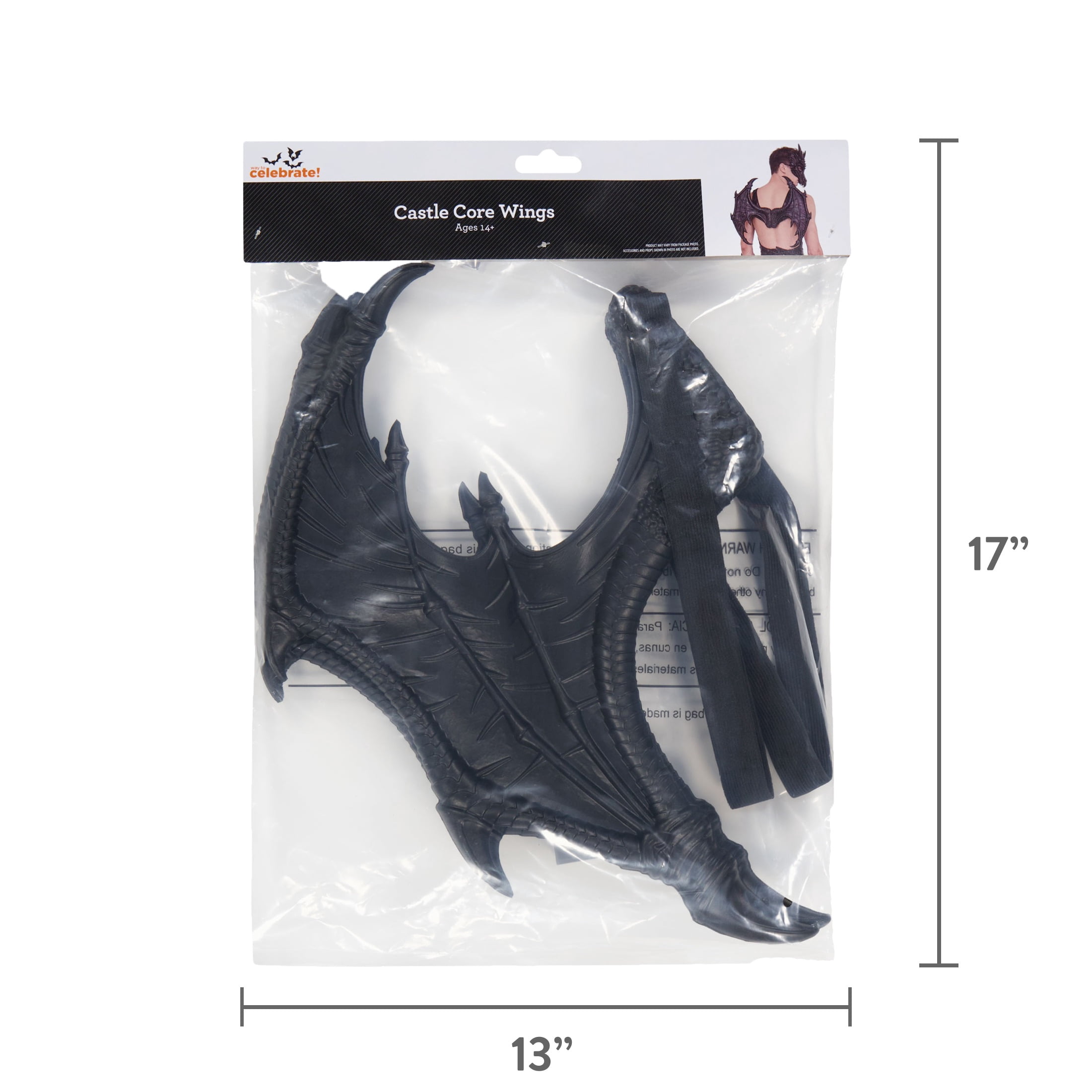 Castle Core Wings Costume Accessory for Adults, Black, Halloween by Way To Celebrate