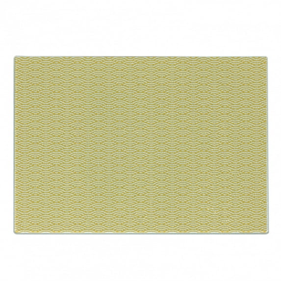 Yellow Cutting Board, Sea Ocean Inspired Abstract Vintage Style Waves Linear Ornament Style, Decorative Tempered Glass Cutting and Serving Board, Small Size, Marigold White, by Ambesonne