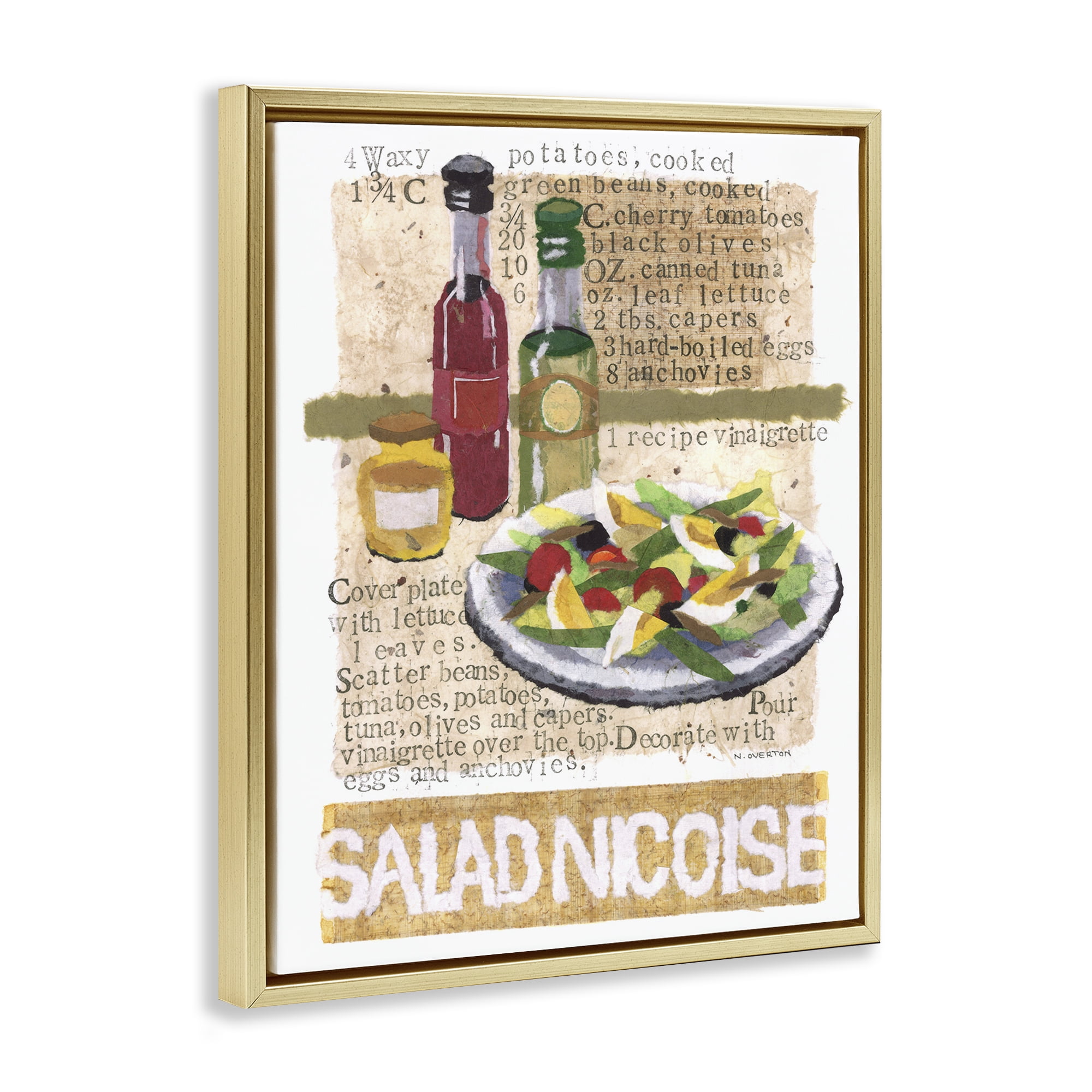 Stupell Industries Salad Nicoise Recipe Food & Beverage Painting Gold Floater Framed Art Print Wall Art, 25 x 31
