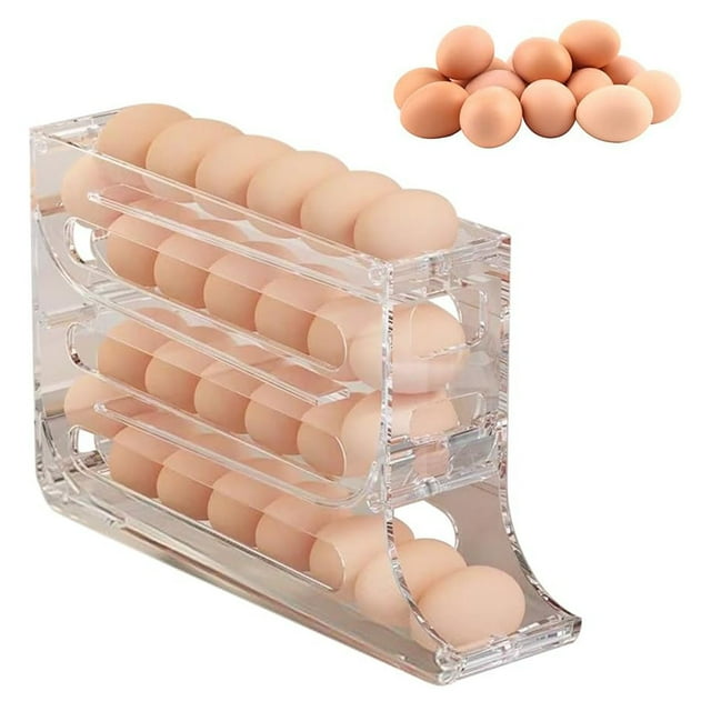 RXIRUCGD 4 Tiers Eggs For Fridge Auto Rolling Fridge Eggs Organizer Space-Saving Eggs Dispenser 30 Eggs Fridge Eggs Rack Large Capacity Eggs Dispenser