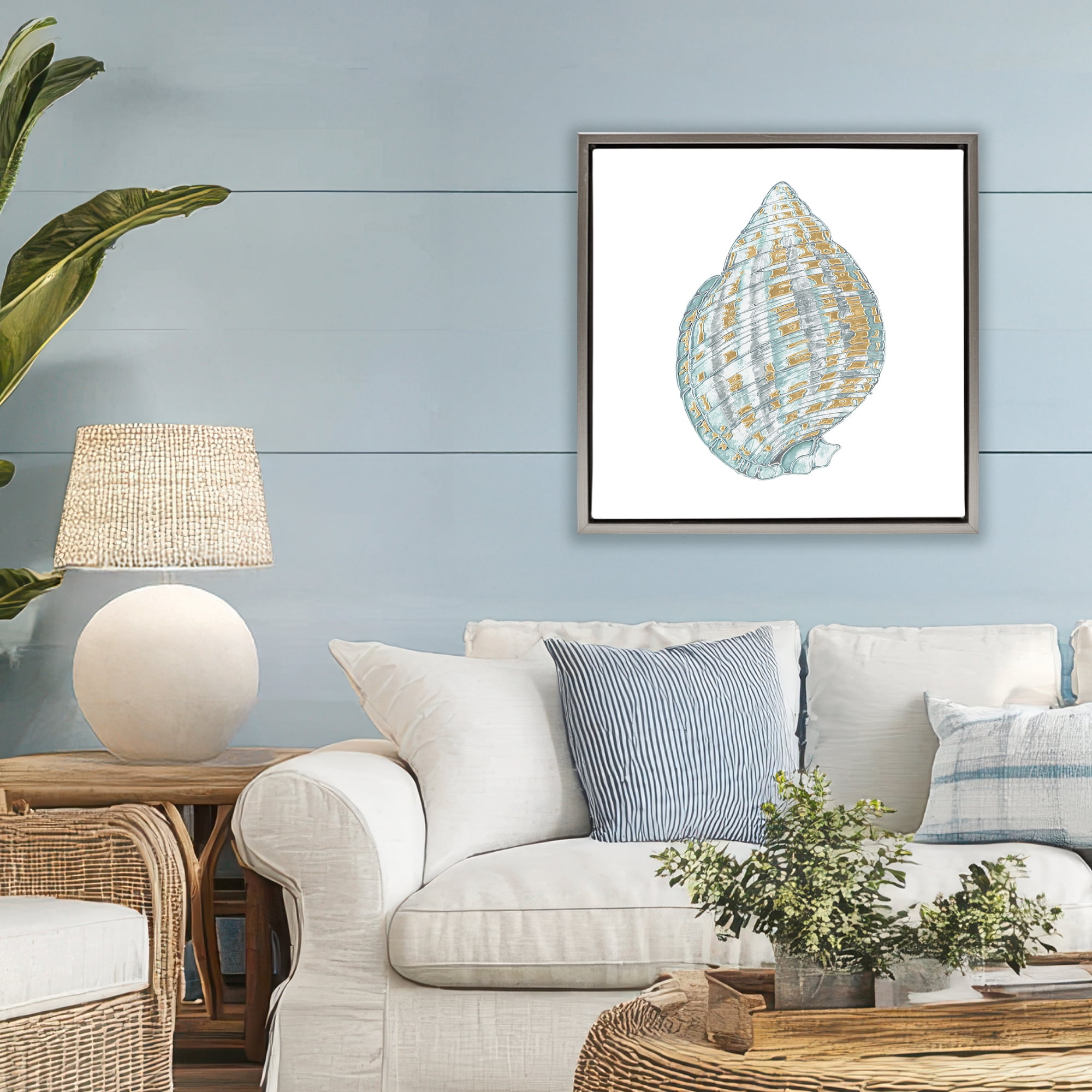 Stupell Industries Regal Shells Spiral Gray Framed Floater Canvas Wall Art, design by Lorenzo Collective