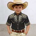 thumbnail image 2 of Ulitacool T Shirts For Boys Lapel Western Cow Printops Short Sleeve Button Down Top For Children And Youth Trend Child Clothing Black4 6-7 Years, 2 of 4