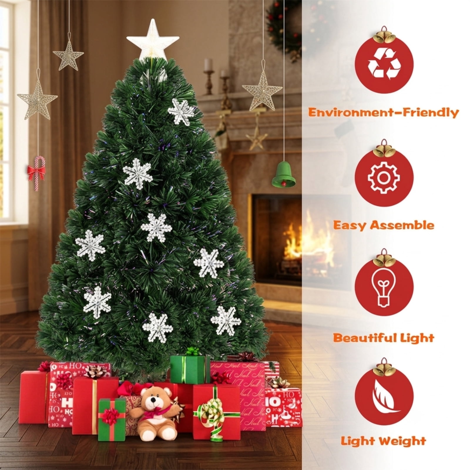 RUIE, 4 ft, Pre-Lit Artificial Christmas Tree, Small Pre-Lit Tree, 170 Branch Tips, Green, Hinged Branches for Christmas Party Living Room Decor
