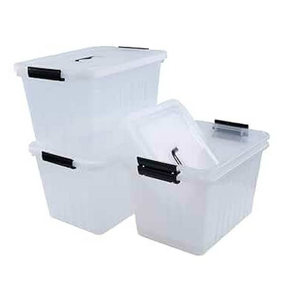 20 Quart Storage Bins 4 Pack - Clear Plastic Latching Boxes with Handles - 15.28x11.18x9.25 inch - Home Organization & Storage Containers