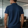 thumbnail image 6 of COSFO Short Sleeve Men Polo Shirts Casual Business Plaid Shirt with Pocket Collared Pullover Work Loose Fit Tops, 6 of 7