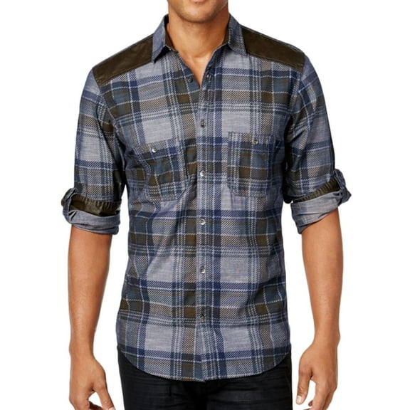 I.N.C Mens Long Sleeve Button Up Shirt, Blue, Small