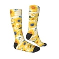 thumbnail image 3 of Picia Women Crew Soft Moisture-wicking Socks Blue Floral Sunflower Pattern Design Cotton Socks, One Size fit All, 3 of 9