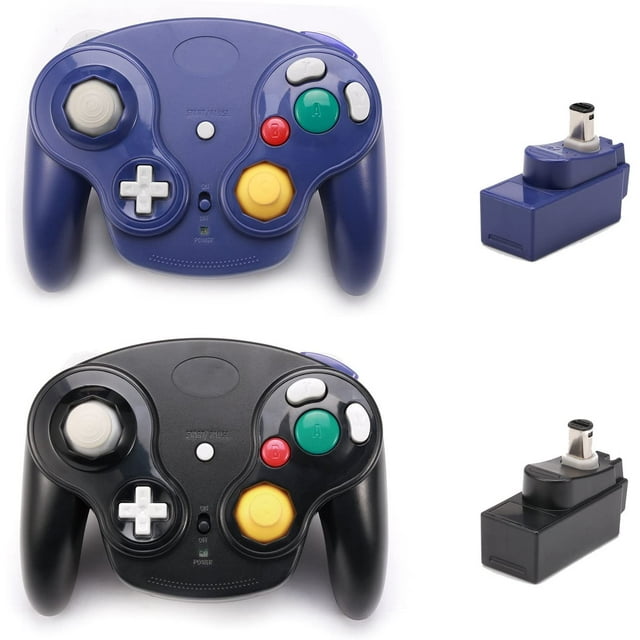 BAMAIA Manette Sans Fil 2.4G Classique avec Adaptateur Récepteur, Compatible avec Wii Gamecube NGC GC (Noir et Violet)