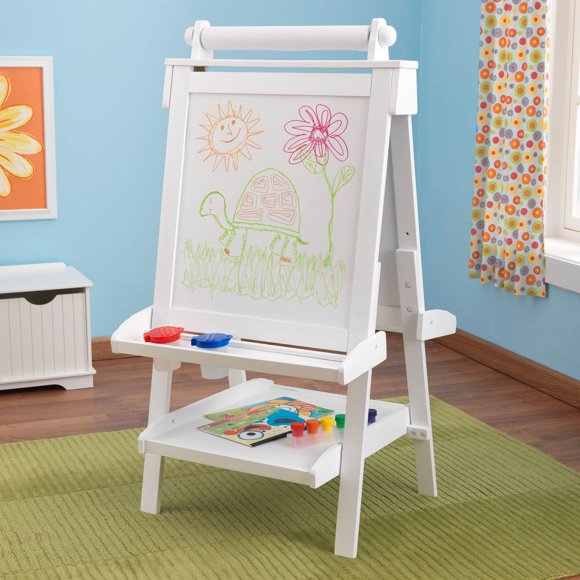 KidKraft Deluxe Art Easel with White/Chalk Boards & Paper - White | 62040