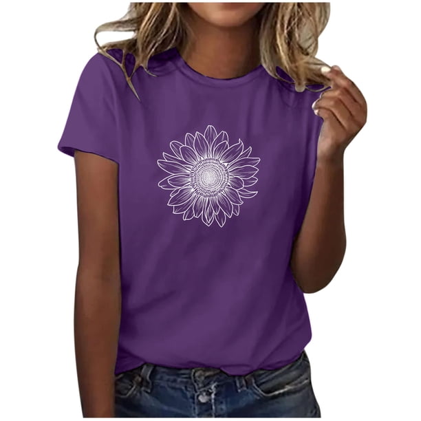 Blusas de Manga Corta para las Mujeres Divertido Impreso Cuello Redondo Tee, Vintage Humor Gráfico Blusas de Primavera para las Mujeres