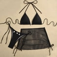 thumbnail image 2 of IYYVV Women's 3 Piece Bikini Sets Halter Top Side Tie Bottom Mesh Cover Up Skirt Swimsuit Summer Beach Bathing Suit Black L, 2 of 4