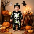 thumbnail image 2 of REDARER Baby Long Sleeve Footless Jumpsuit Matching Hat Set Skeleton Skull Splash Print Full Length Snap Romper Halloween Party Daily Holiday Outfit,12-18 Months, 2 of 9