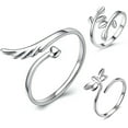 thumbnail image 1 of GOOHOCHY 3pcs ala anillo abierto pequeño anillo de libélulas ajustables anillos de hoja regalos para mujeres niñas, 1 of 8