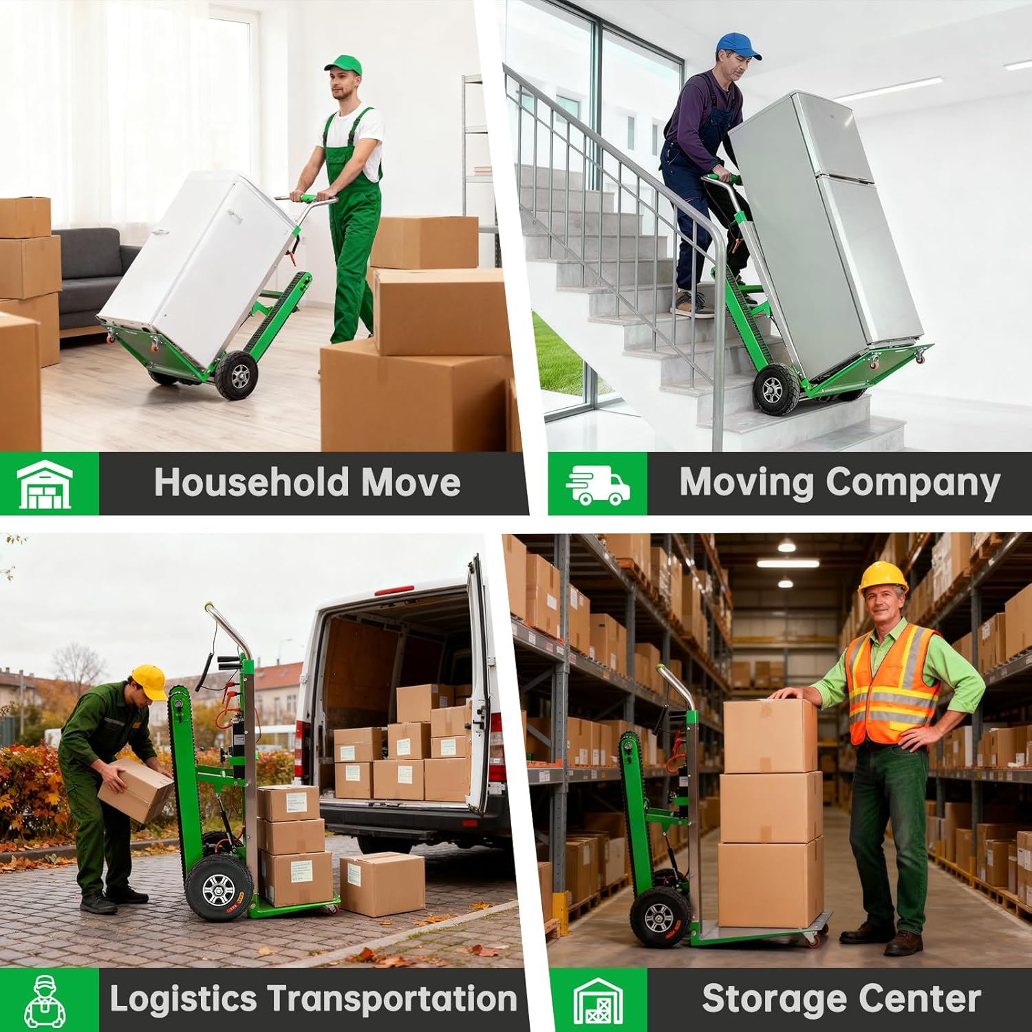 Vakiorn Electric Stair Climbing Hand Truck 900 lb Capacity 1250W Motor Heavy Duty Stair Climber for Furniture Logistics Green
