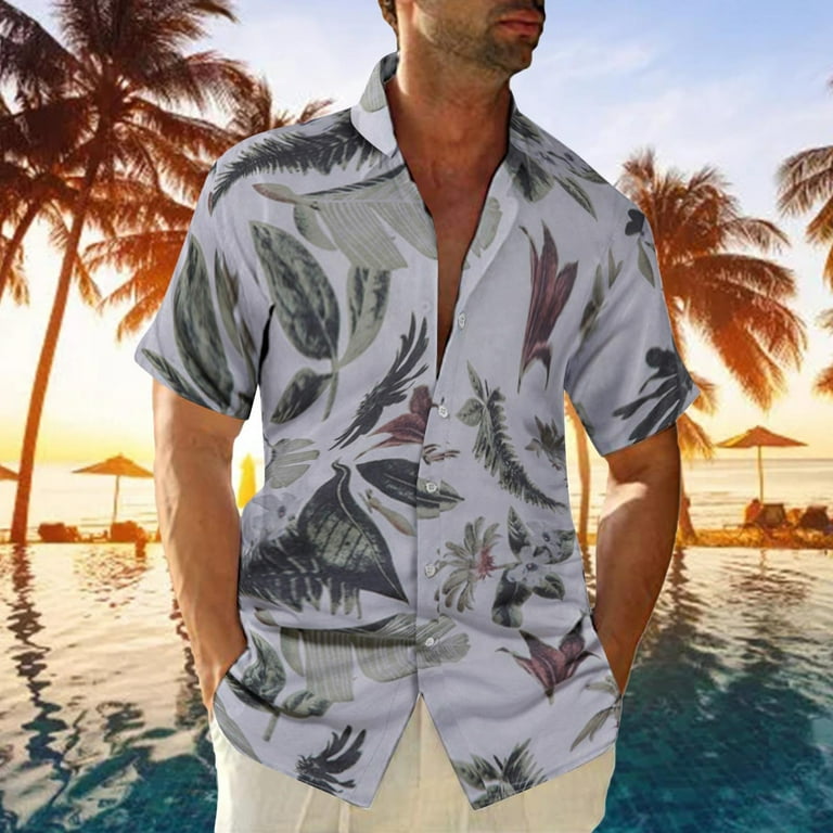 xiaobai Beach Shirt Good looking Single breasted Hawaii Leaf Print