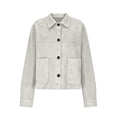 thumbnail image 6 of Women's Suede Cropped Jacket Lapel Collar Button Down Long Sleeve Casual Shacket with Pockets Vintage Fall Winter Street Outerwear White, 6 of 6