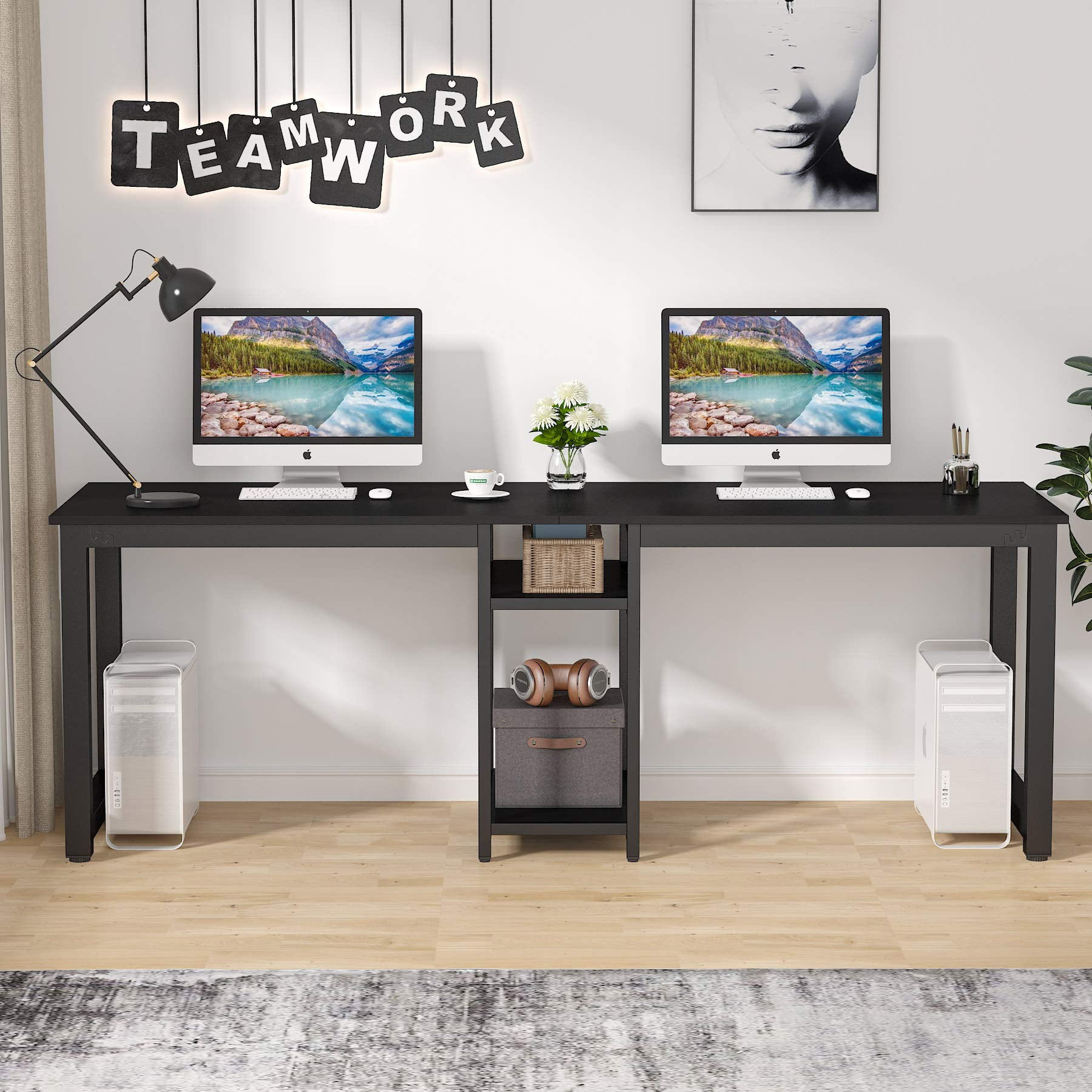 Tribesigns 94.5 inches computer desk extra long two person desk with storage shelf deals