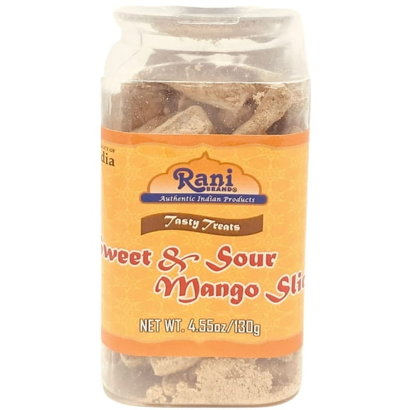 Rani Sweet & Sour Mango Slice Candy 4.55oz (130g) Vacuum Sealed, Easy Open Top, Resealable Container ~ Indian Tasty Treats | Vegan | Gluten Friendly | NON-GMO | Indian Origin
