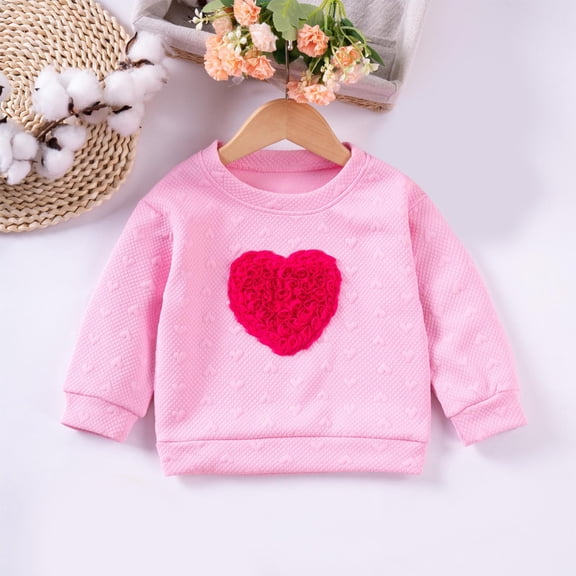 Viluyesy Toddler Girls Sweatshirt 6T, Long Sleeve Crew Neck Cute Hearts Fall Winter Cotton Clothes Pink(1-7T)