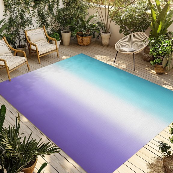 Abstract Purple White Teal Outdoor Area Rug 5x8ft Decorative Indoor Outdoor Rug Modern Minimalist Ombre Patio Area Rug for Porch, Deck, Balcony, Entryway, Camping & RV