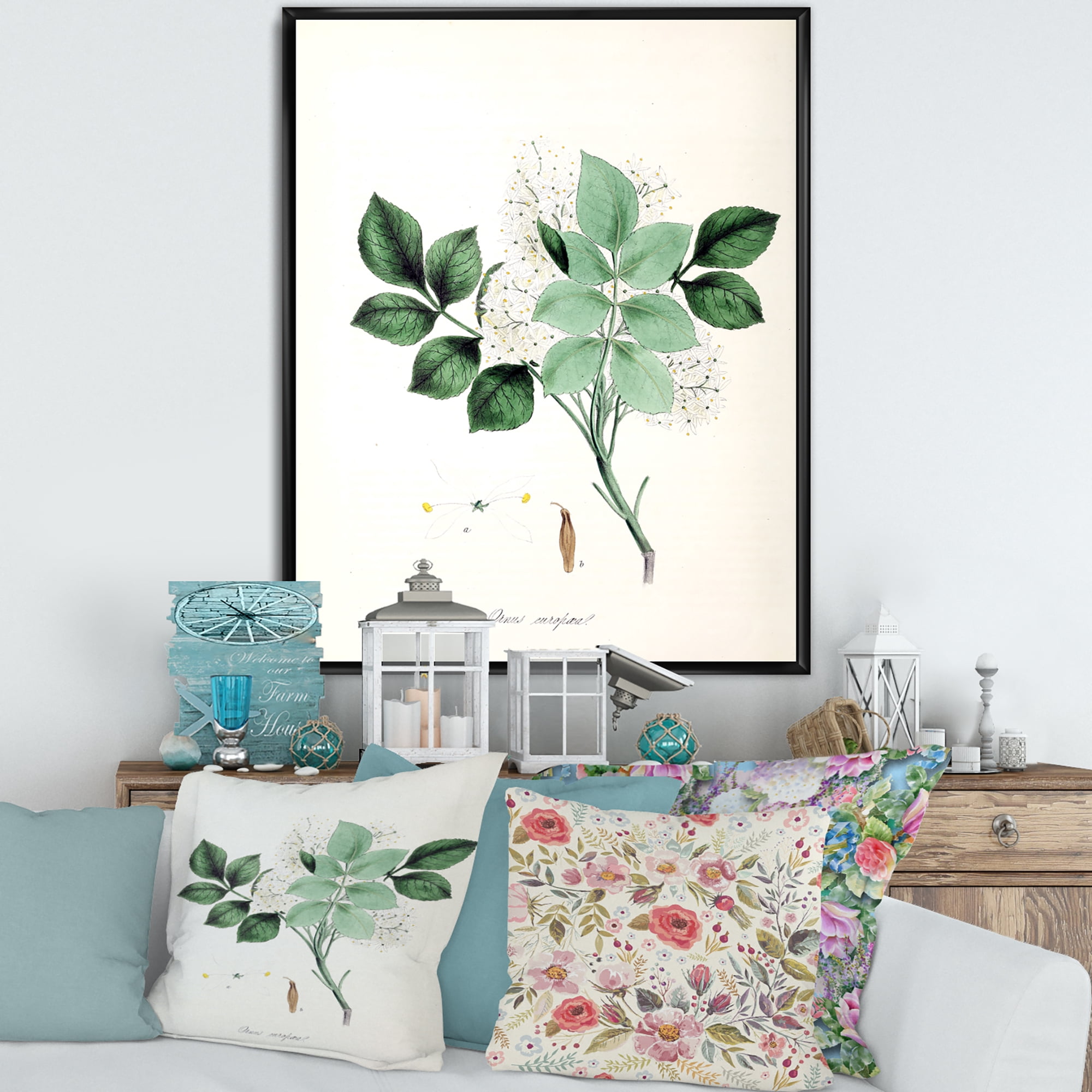 Designart 'Ancient Blossoming Flower IV' Farmhouse Framed Canvas Wall Art Print