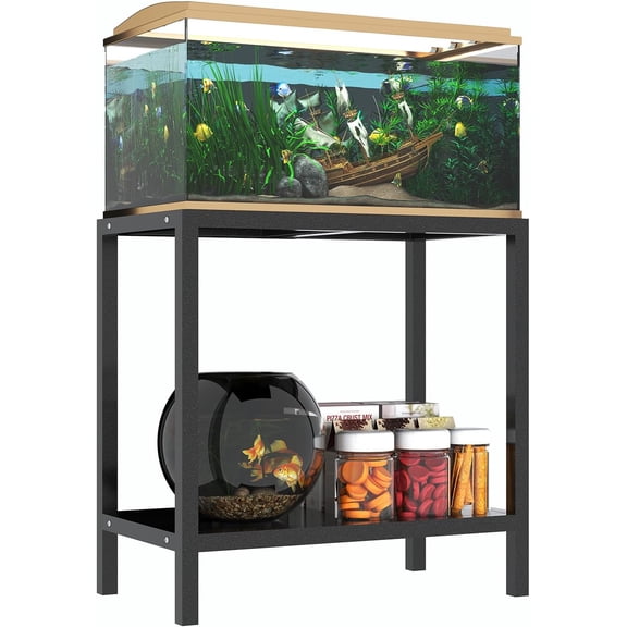 Heavy Duty 20 Gallon Fish Tank Stand – Adjustable Metal Aquarium Stand with Storage Shelf, 400 lb Load Capacity for Reptile Tanks, Home Use (Black)