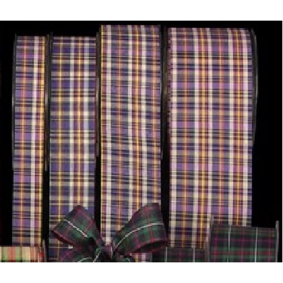 The Ribbon People Blue and Ivory Tartan Cut Edge Craft Ribbon 2.75" x 66 Yards