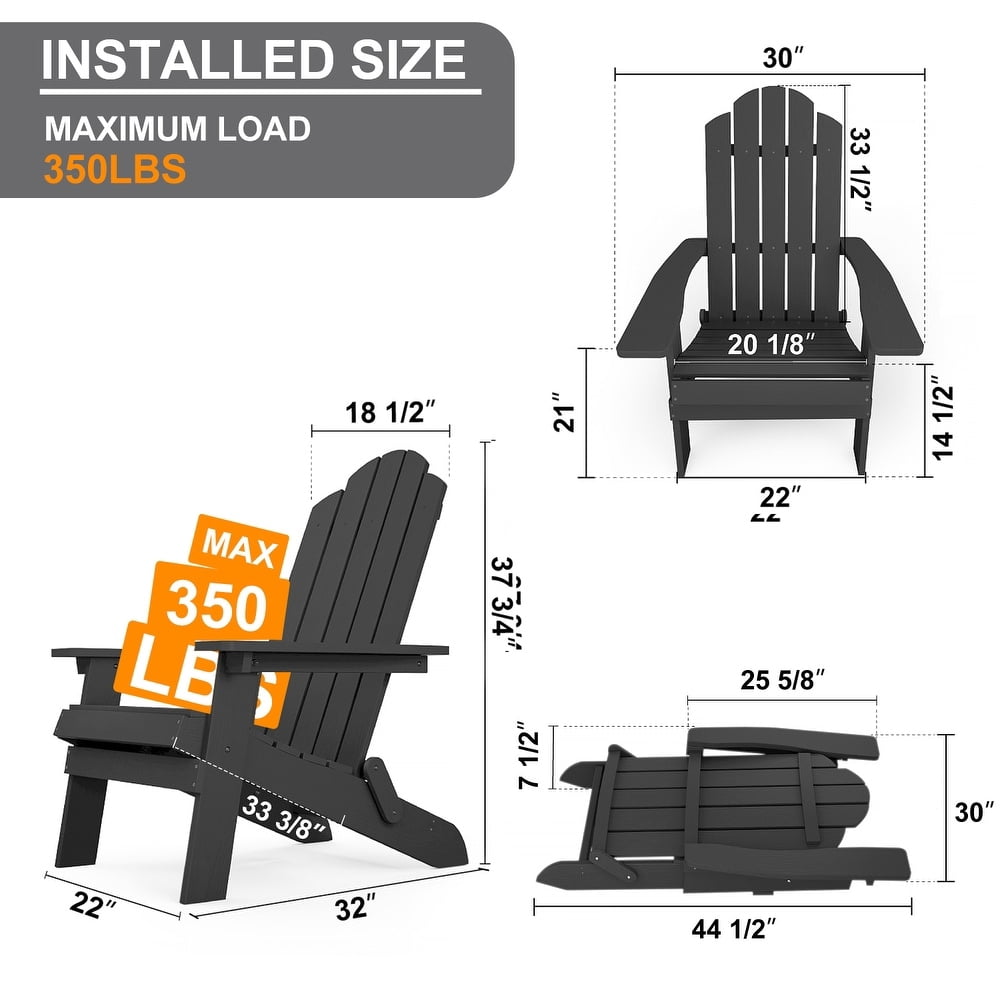 WINSOON All Weather HIPS Outdoor Folding Adirondack Chair Outdoor Garden Patio Chair-Black