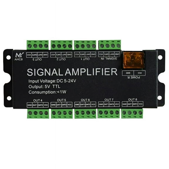 8CH LED Strip Signal Amplifier,WS2812 5V SPI TTL Signal Output for WS2811 WS2815 WS2813 SK6812 Pixels LED Light DC5-24V