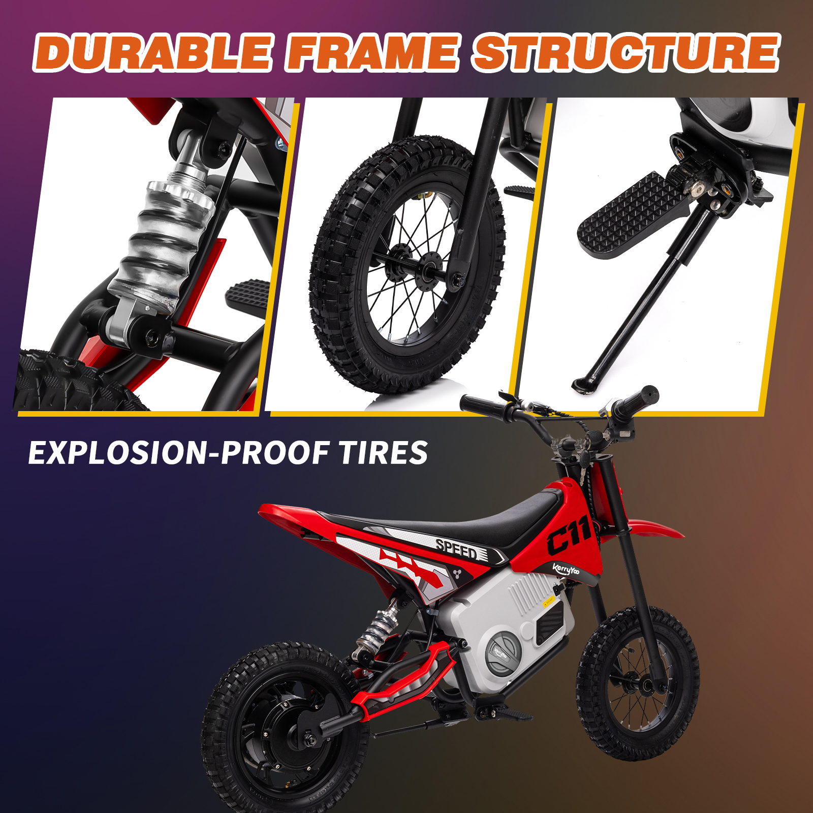 Electric Dirt Bike for Kids 6+, 24V Motorcycle, Electric Motorbike, 5-10 mph, High/Low Speeds-Red
