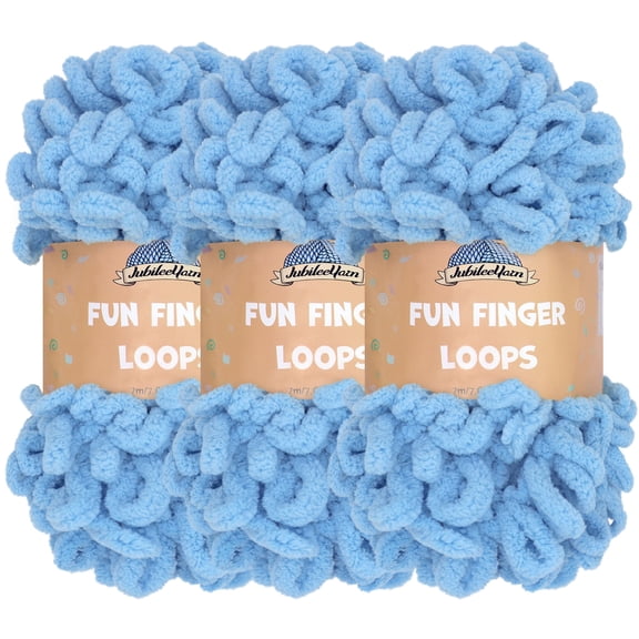 JubileeYarn Fun Finger Loops Yarn - 100g/Skein Jumbo Polyester - Maritime Blue - 3 Skeins