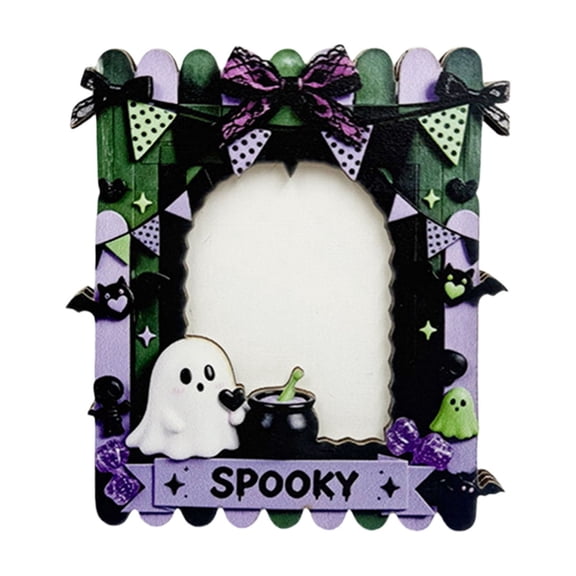 Btomtd Halloween Picture Frames Ornament with Ghost and Pumpkin Fence Shape, 4.7" x 4" Picture Frame with Adhesive Dots for Tabletop Decor, F