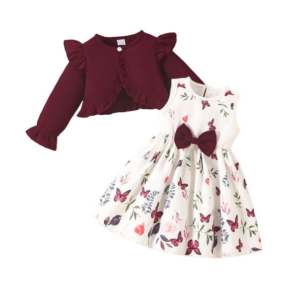 Ymyiu Baby Girl Outfit Casual Baby Girl 2-Piece Outfit Set: Soft Infant Top + Adorable Toddler Skirt (Wine,9-12 Months)