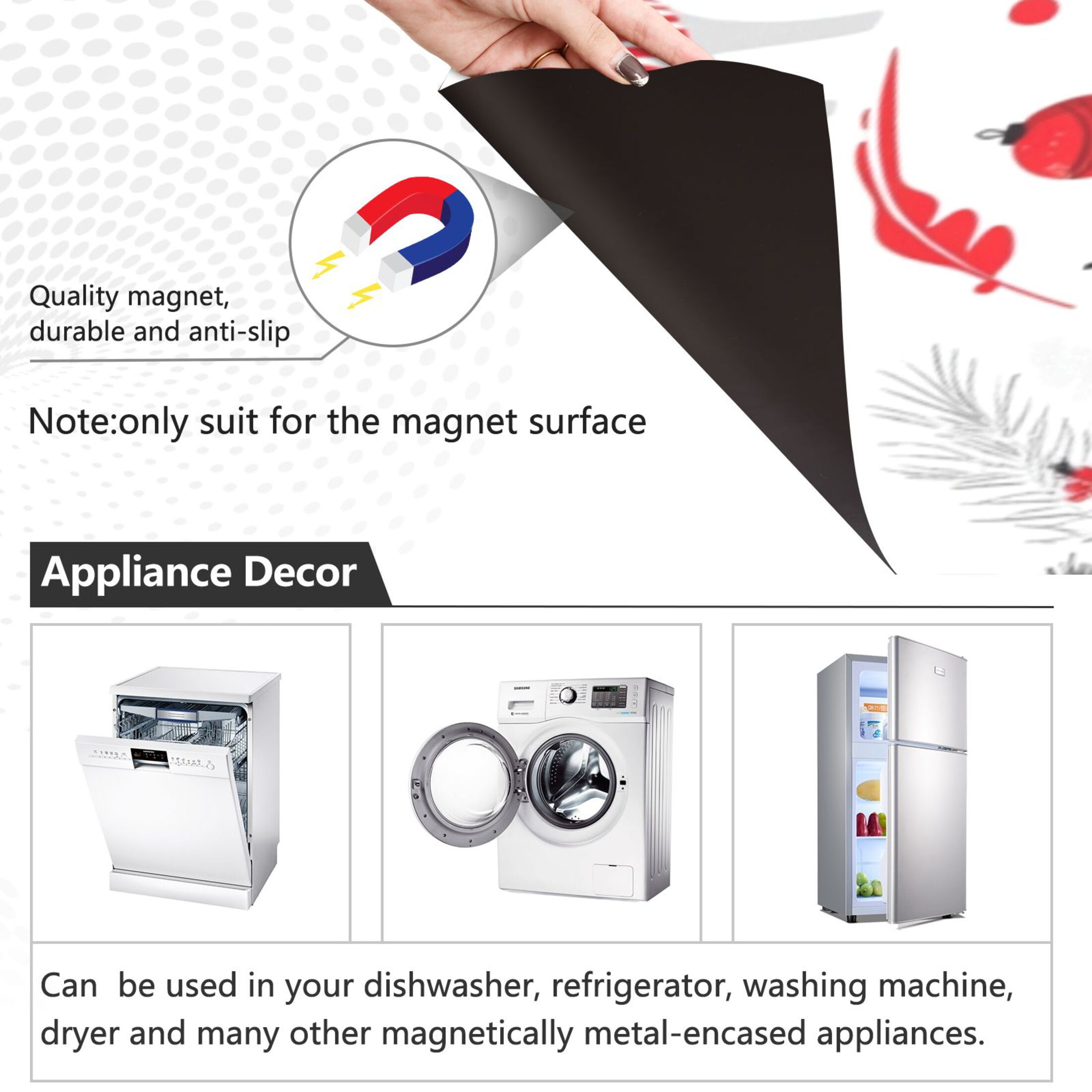 Dishwasher Magnetic Sticker 23x26 Inch Refrigerator Magnetic Sticker Washing Machine Magnetic Sticker Kitchen Panel Magnetic Sticker Home Decor Black Red Deer