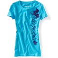 thumbnail image 1 of Camiseta gráfica Aeropostale para mujer con diseño de flor de purpurina 87 azul extragrande, 1 of 2
