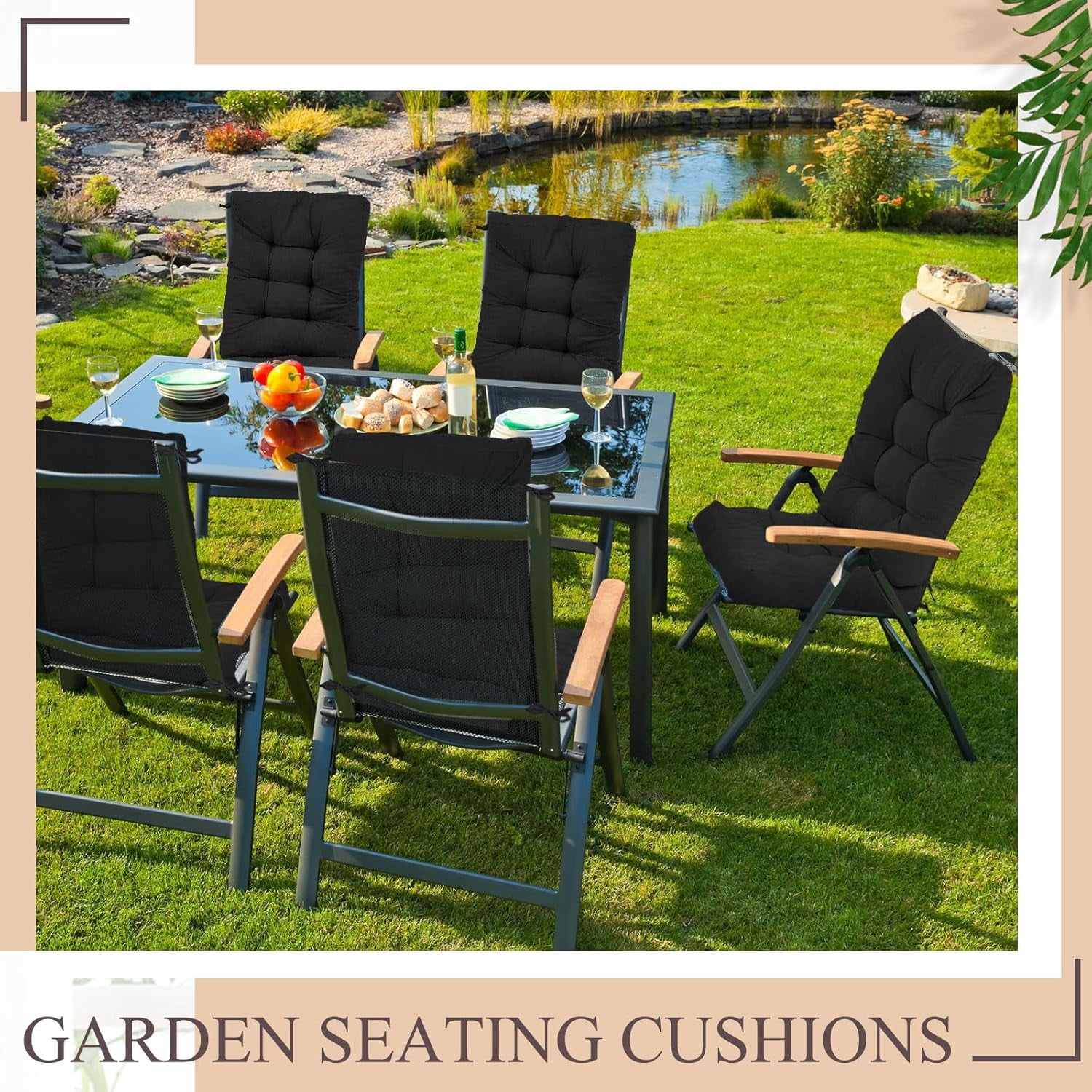 4 Sets Outdoor Patio Chair Cushions Seat High Back Tufted Pillow Replacement Rocking Chair Cushions Pads for Patio Summer Seasonal Indoor Home Office(Black)