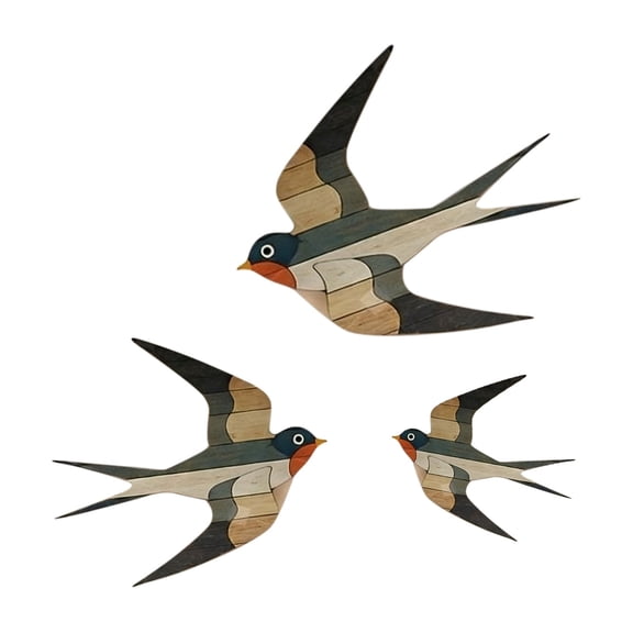 Set of 3 Wooden Swallow Wall Decor 2D Flat Geometric Bird Ornaments Multi-Color Handmade for Indoor Home Decoration