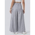 thumbnail image 3 of SHEWIN Women's Wide Leg Palazzo Pants Casual Elastic High Waisted Cotton Gingham Plaid Culottes Trousers with Pockets, 3 of 7