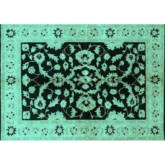 Ahgly Company Machine Washable Indoor Rectangle Oriental Turquoise Blue Traditional Area Rugs, 5' x 7'