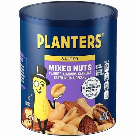 Planters Mixed Nuts (15 oz Canister) - Variety Mixed Nuts with Less Than 50% Peanuts with Peanuts, Almonds, Cashews, Hazelnuts & Pecans( Pack of 2 )