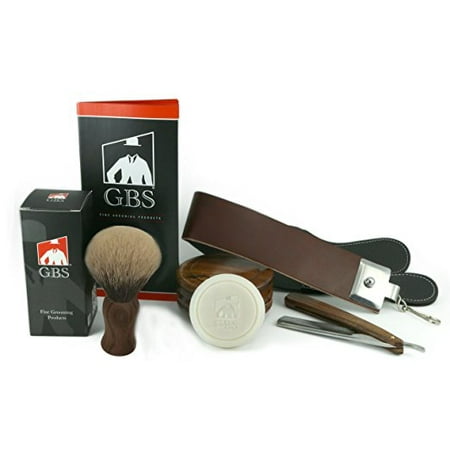 5 Piece Shaving Set - Soap, Wood Bowl, Wood Straight Razor and Wood Synthetic