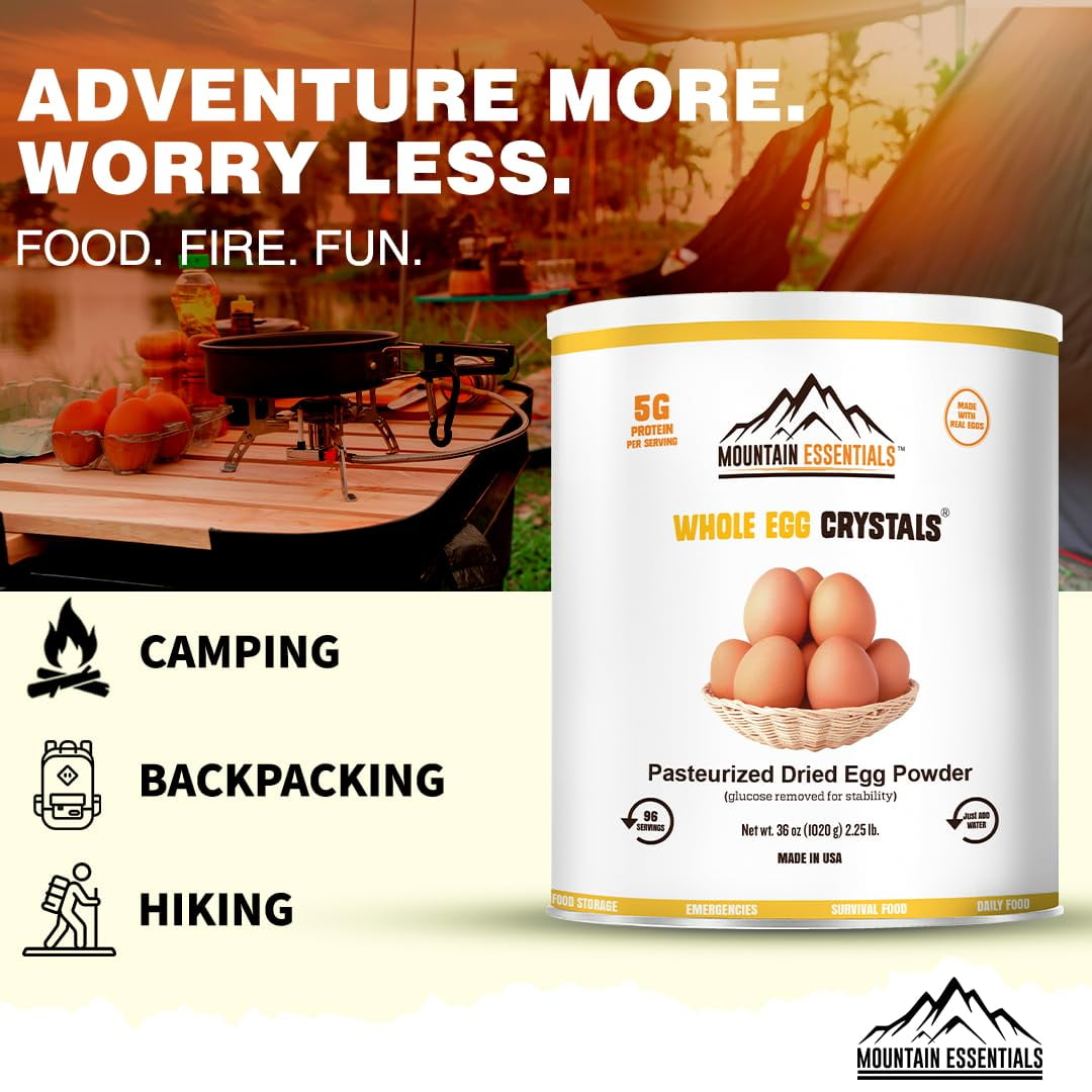 Mountain Essentials Dehydrated Whole Powdered Egg Crystals Made from All-Natural Ingredients | Long Term Storage Shelf Stable |Perfect for Emergency Survival & Backpacking No Additives 2.25 Lb 01 Can✅