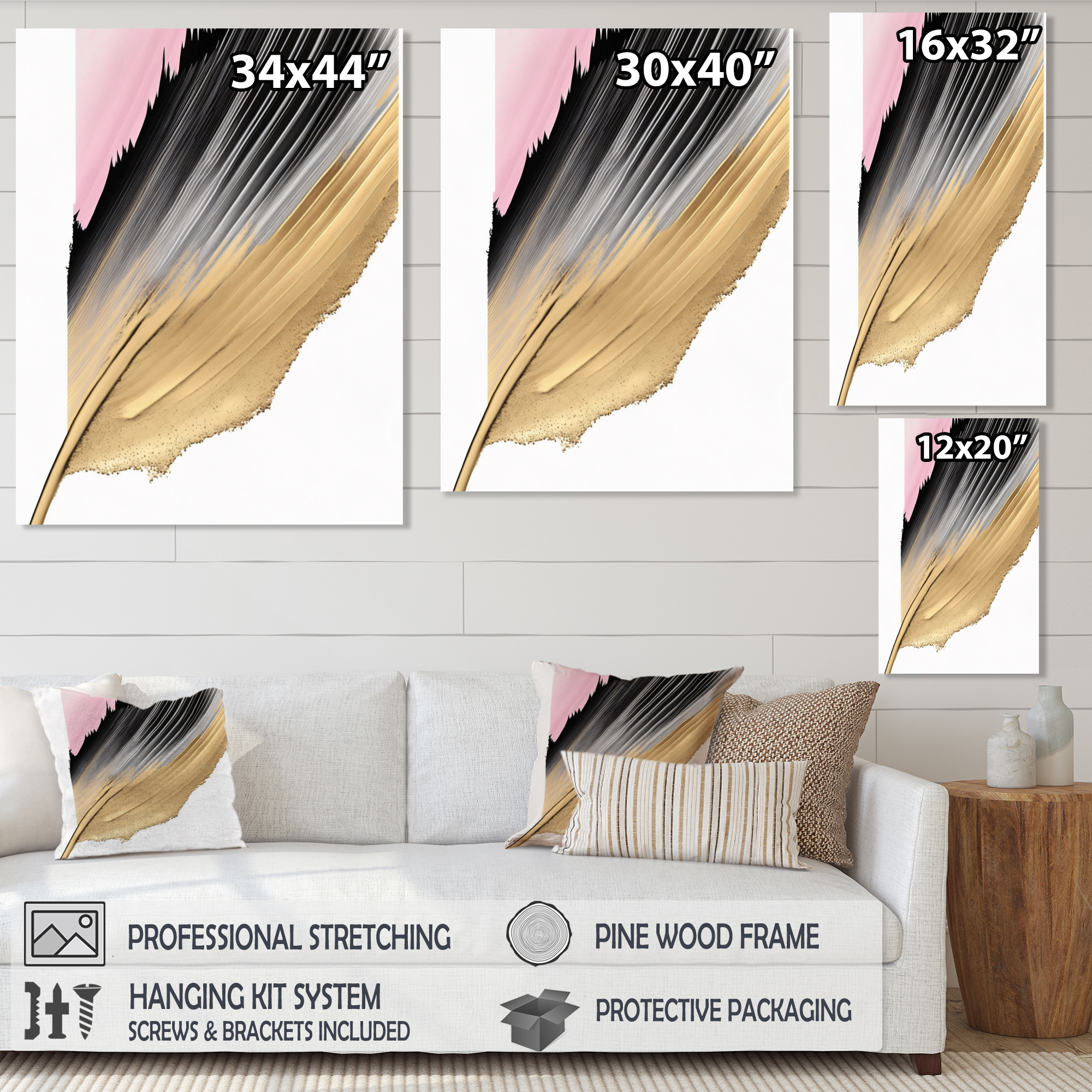 Designart Minimalism Pink And Gold Cubic Fusion II Canvas Wall Art