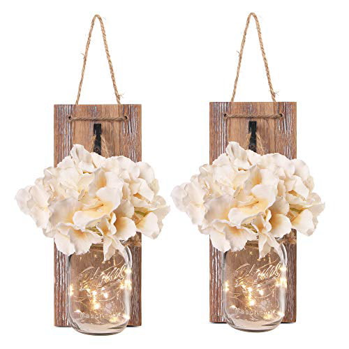 Besuerte Mason Jar Wall Sconces with LED Fairy Lights Automatic On and