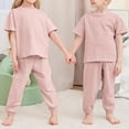 thumbnail image 3 of MHZLDYZ Outfits for Girls 10-12 Children's Solid Color Short Sleeved T Shirt + Trousers Summer Daily Casual Home Clothes Girls Clothes Size 8 Girls Outfits Size 7/8 Size 6 Girls Clothes(Pink,160), 3 of 6